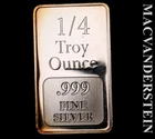 One Quarter Troy Ounce .999 Fine Silver Bar - Scarce  No Reserve  #L5182