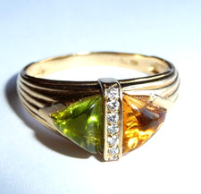 Ring 750 gold peridot citrine diamonds 6.7g size 60 brand ring