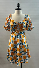 Shein Oranges Fruit Baby Doll Adjustable Puff Sleeve Size Med
