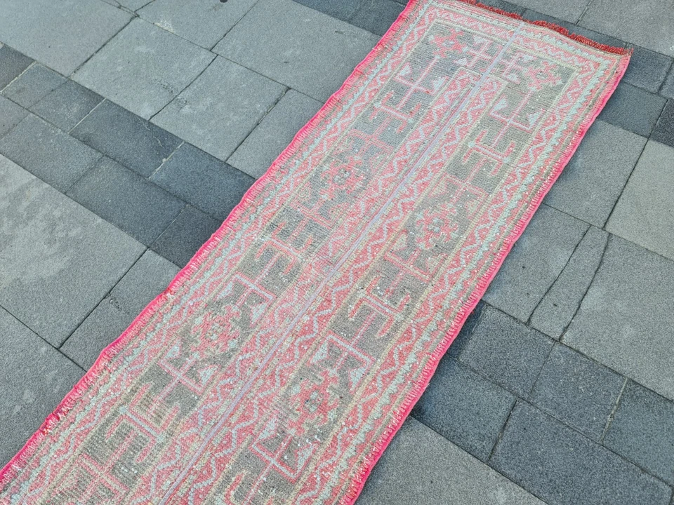 Винтажная турецкая шерстяная длинная дорожка для прихожей Oushak 2x11,2 фута ручной работы - Изображение 2 из 4