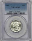 1945 25C PCGS MS 65 Washington Silver Quarter
