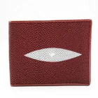 New Burgundy Red Genuine Ray Leather skin Men Bi-fold Credit Card Wallet.