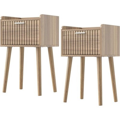 Compact Nightstand Set of 2 Fluted Bedside Table Multi-Purpose Storage Solution