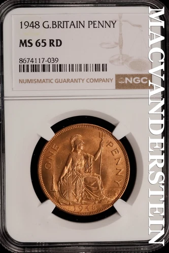 Great Britain: 1948 One Penny - NGC MS 65 RD - Brilliant Uncirculated  #SLi344