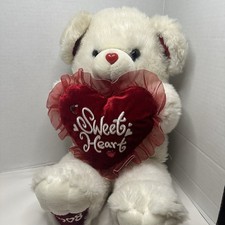 Dan Dee White Plush Sweetheart Teddy Bear Red Nose, Ears Paws Heart 20" 2008