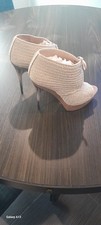 BURBERRY DESIGNER CORK AND WEAVE STILETTO TAN TOE OPEN SHOES