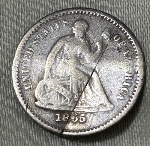 1865-S Seated Liberty Half Dime Silver Damaged Coin