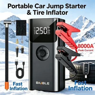 8000A Car Jump Starter Air Compressor Cordless Pump Battery Booster Power Bank - Image 1 of 4
