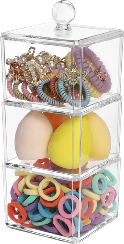 Organisateur Accessoires Cheveux pour Filles, 3 Empilables 8,66" x 3,6" x 3,6", Transparent