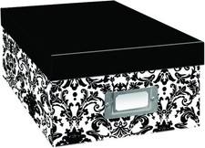 Damask Photo Storage Box Heavy-Duty Organizer for Pictures Video Keepsakes Craft