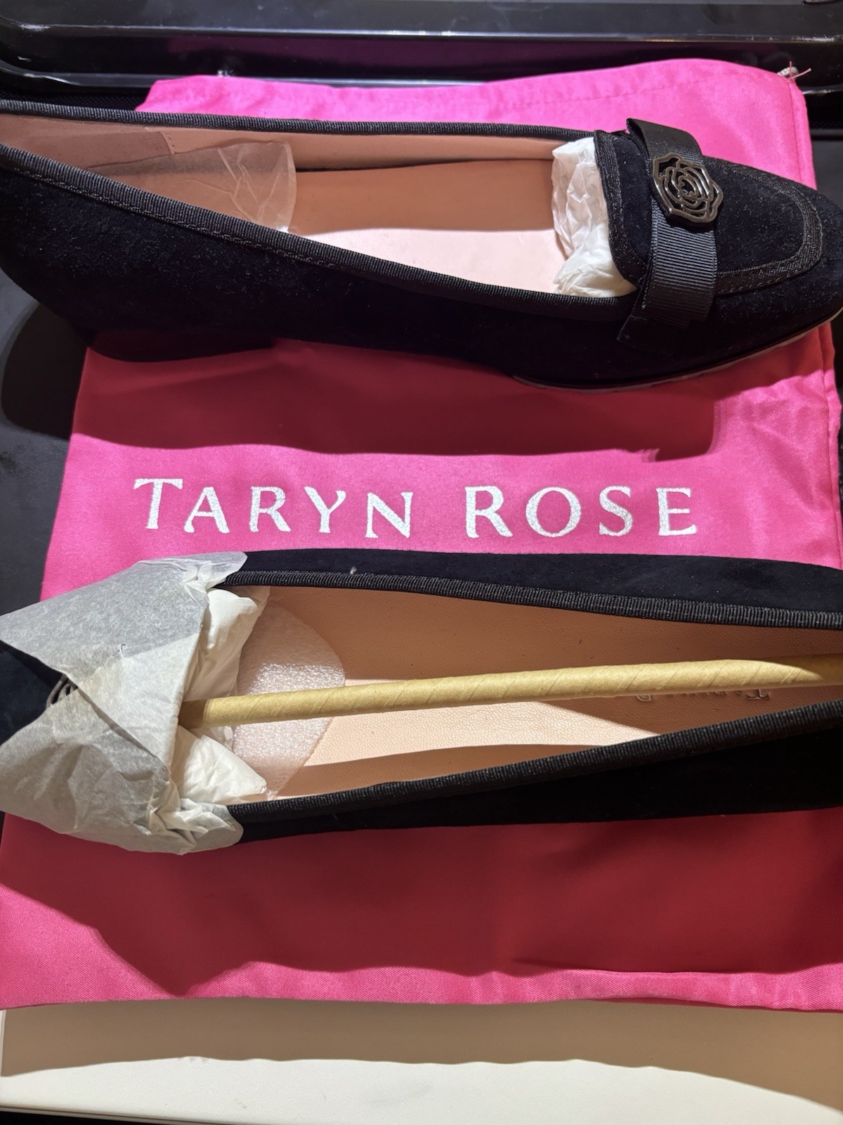 This is a Taryn Rose Gari flat in black suede. 7m