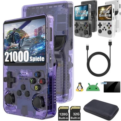 MARKENLOS R36S HD Retro Handheld Konsole 128GB, Linux, Lila Schwarz Weiß, 3.5"IPS,Geschenk