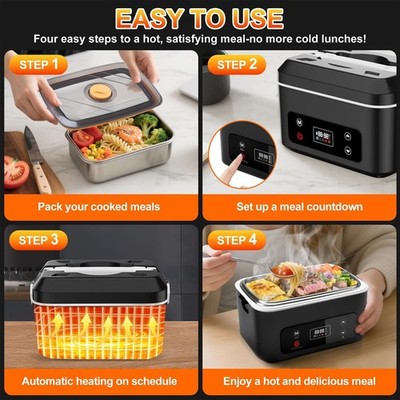 Wireless Electric Heating Lunch Box 1L Portable Food Warmer 24000mAh Battery