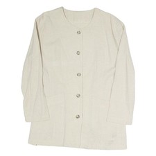 Womens Cream Cotton Blend Button Jacket L Plain Classic Stylish Lightweight