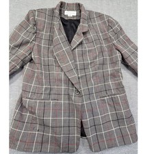 Jones New York Womens 18W Wool Glen Plaid Blazer Jacket Black White Red USA Made
