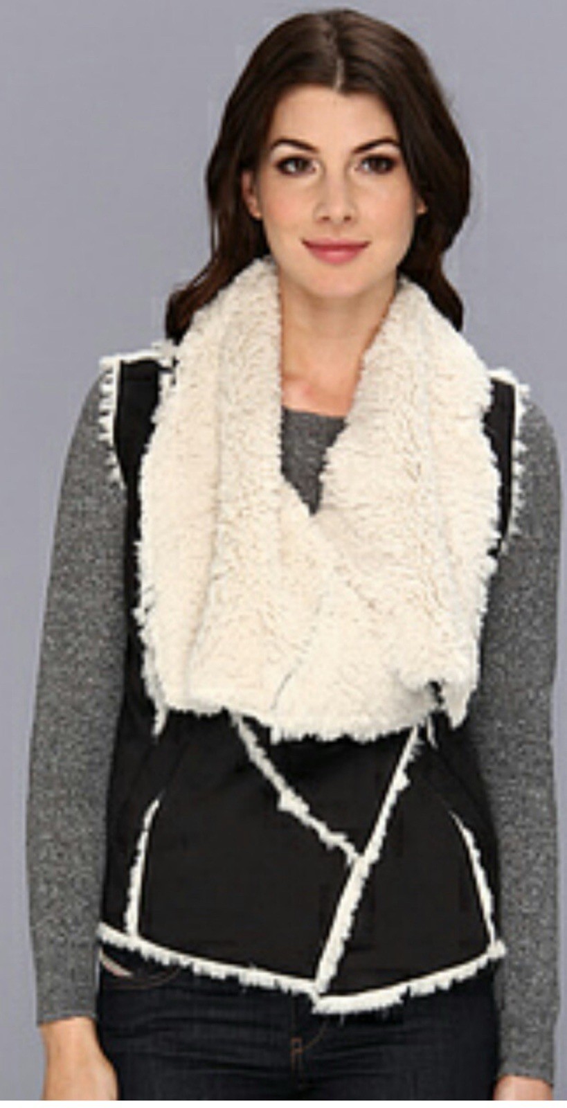 Sam Edelman Women's Black and Cream  Vest Faux Fur Sz XS