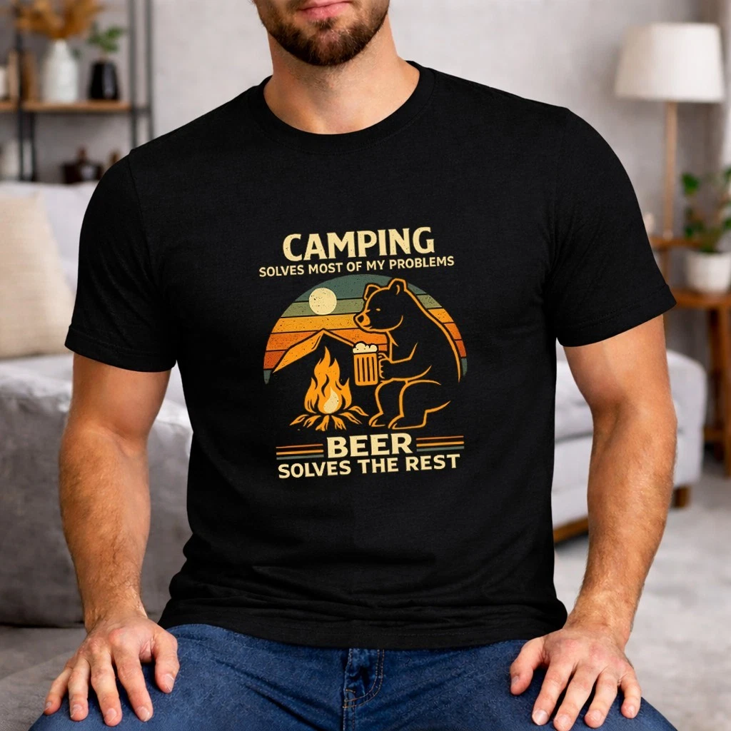 Camping Solves Most Problems Beer Solves The Rest Shirt Funny Camping Bear Tee
Opens in a new window