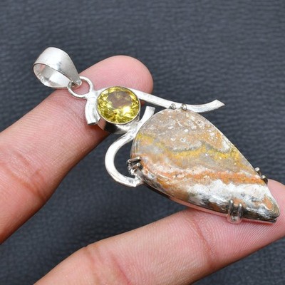 Bumble Bee Jasper, Citrine 925 Silver Jewelry Pendant 2.46'' o254