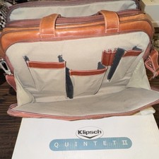 Brown Leather Briefcase with Padded Partitions and Shoulder Strap
