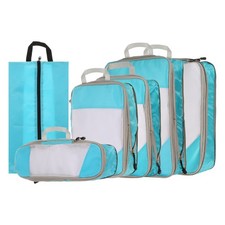 6pcs Suitcases Compression Packing Cube Travel Luggage Organizers Bag Sky Blue