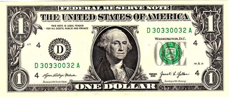 $1 2021 Fancy Serial  Uncirulated CU D30330032A