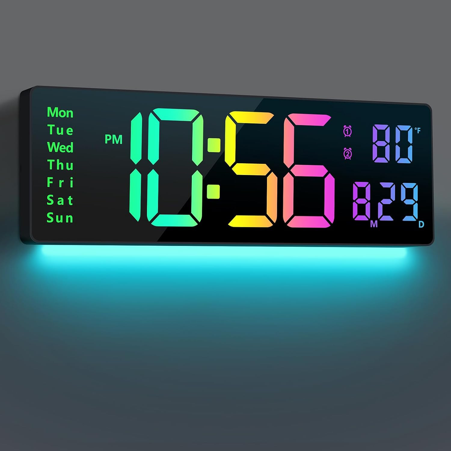 Digital Wall Clock Large Display 16", Digital Clock with 11 RGB Colors Changing