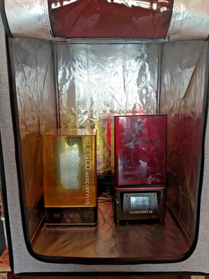 ELEGOO Mars 2 Pro 3D Printer, Mercury Wash Station, and enclosure