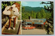 Postcard Arizona Pine Strawberry Lodge Dual View 2-Headed Calf Coors Sign P944
