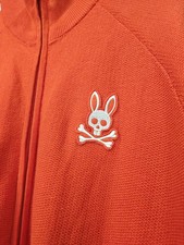 Psycho Bunny Men's L Normanton Full Zip Sweater Pimento Orange Cotton Mock Neck