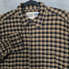 Stormy Kromer Flannel Shirt Mens Large Brown black Plaid Made in USA