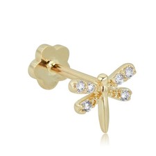 AVORA 14K Gold Cubic Zirconia CZ Dragonfly Cartilage Piercing Flat Back Earring