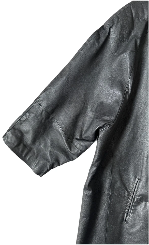 Abrigo De Colección Venezia Vitale Cuero Negro Genuino Mujer Talla B8/22W Bolsillos Botones Foto 3 de 4