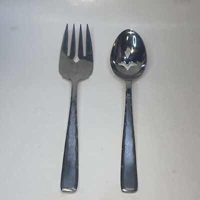 Reed & Barton Rebacraft Swagger Serving Fork & Pierced Spoon 2 Lot