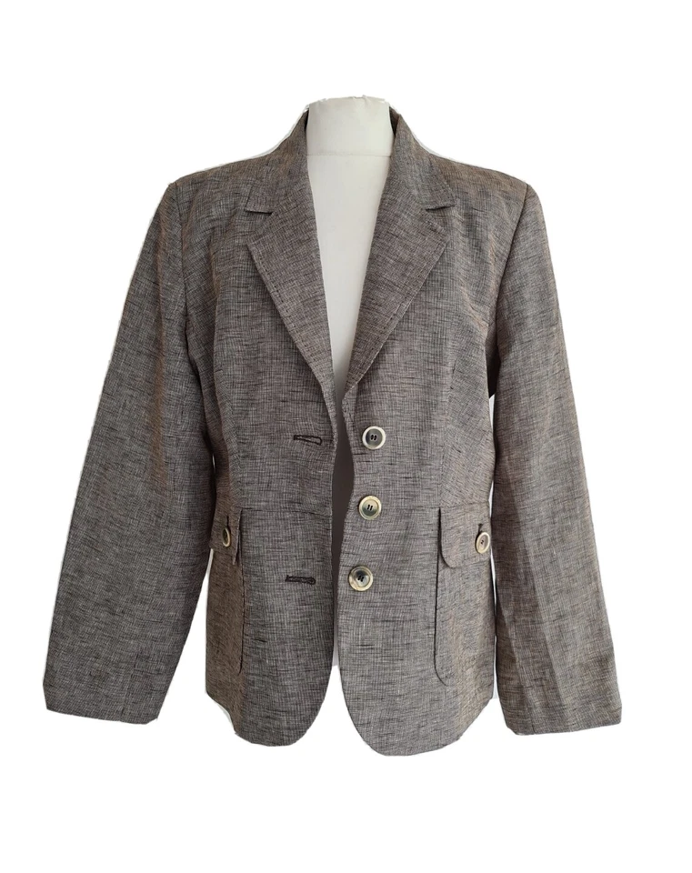 Paul Costelloe Dressage Womens Choc/Cream Herringbone Linen Blazer. Size UK 14. - Image 2 of 4