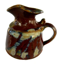 Pitcher Stoneware Small Brown Drip Glazed Rustic Farmhouse Art Pottery Signed