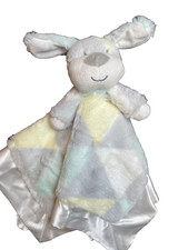 Baby Essentials White Pastel Dog Security Blanket Lovey Triangles Satin Trim
