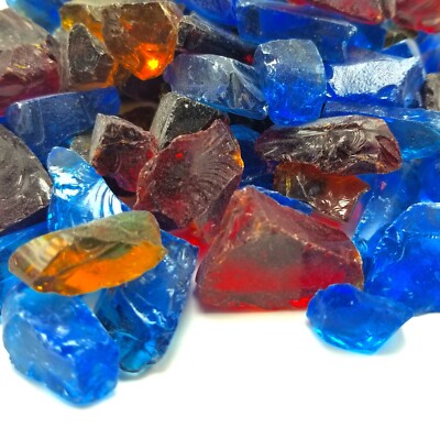 VIVID Red, Blue, Amber Blend 1/2'', 3/4'' Large Fireplace Fire Pit Fireglass Glass