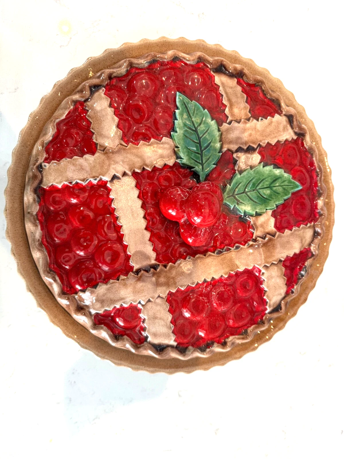 Vintage Ceramic Cherry Lidded Pie Plate Keeper Made in Portugal
Opens in a new window or tab