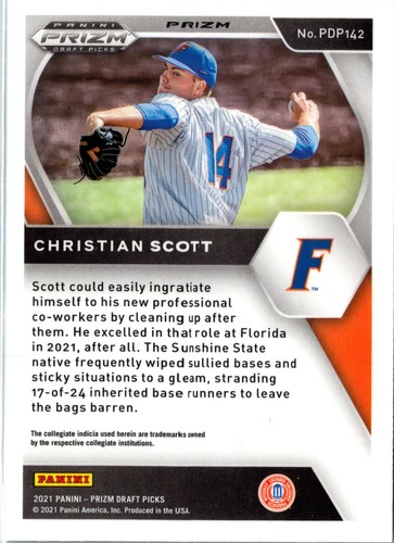 Christian Scott 2021 Panini Draft Picks Green Pulsar Prizm #PDP142 Gators - Picture 2 of 2