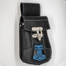 Thor's Hammer Ram Mobile Cell Phone Leather Pouch Belt Loop Viking Norse Biker