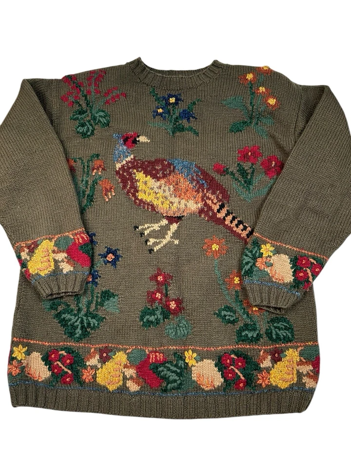 Suéter Faisán de Lana Coleccionables JH Mujer Talla Pequeña Bordado Años 90 Foto 3 de 4