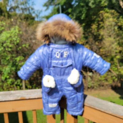 Egorka Q & F  Snowsuit w/ Sherpa Lining and Real Fox Hood Trim Boutique Sz.6/9 m