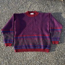 Vintage Abstract Knitted Jumper Patterned Chunky Knit Sweater Women's Medium