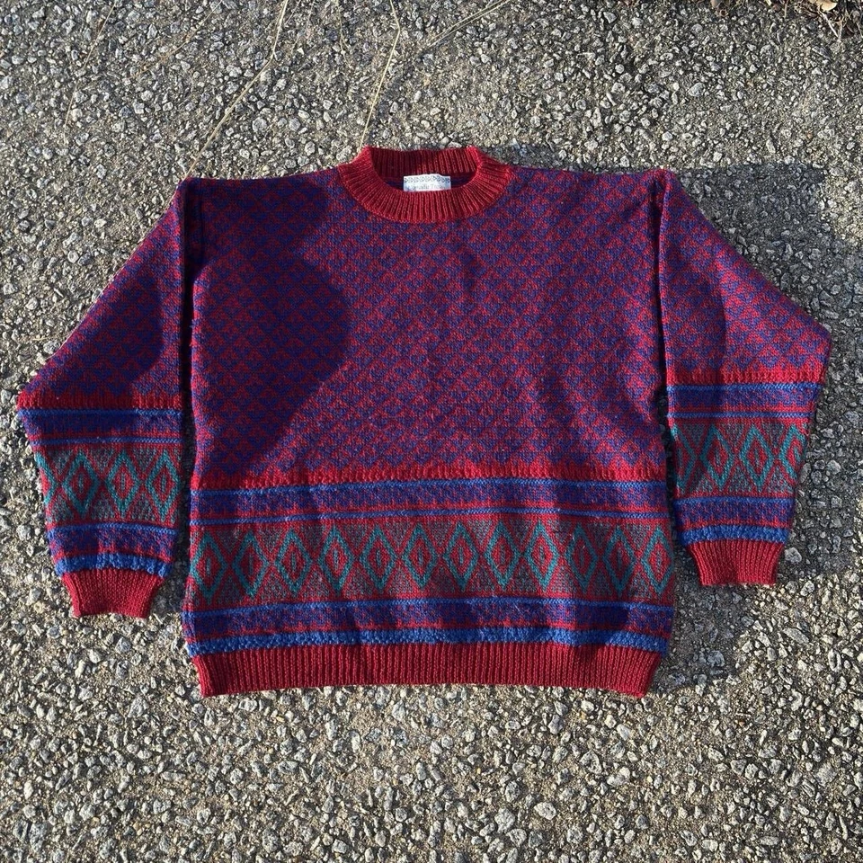 Suéter de punto grueso estampado jersey abstracto vintage para mujer mediano