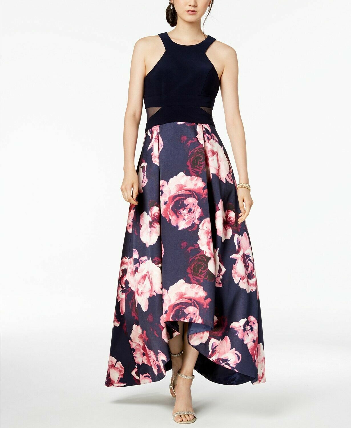X by Xscape Womens Navy Floral Hi-low 