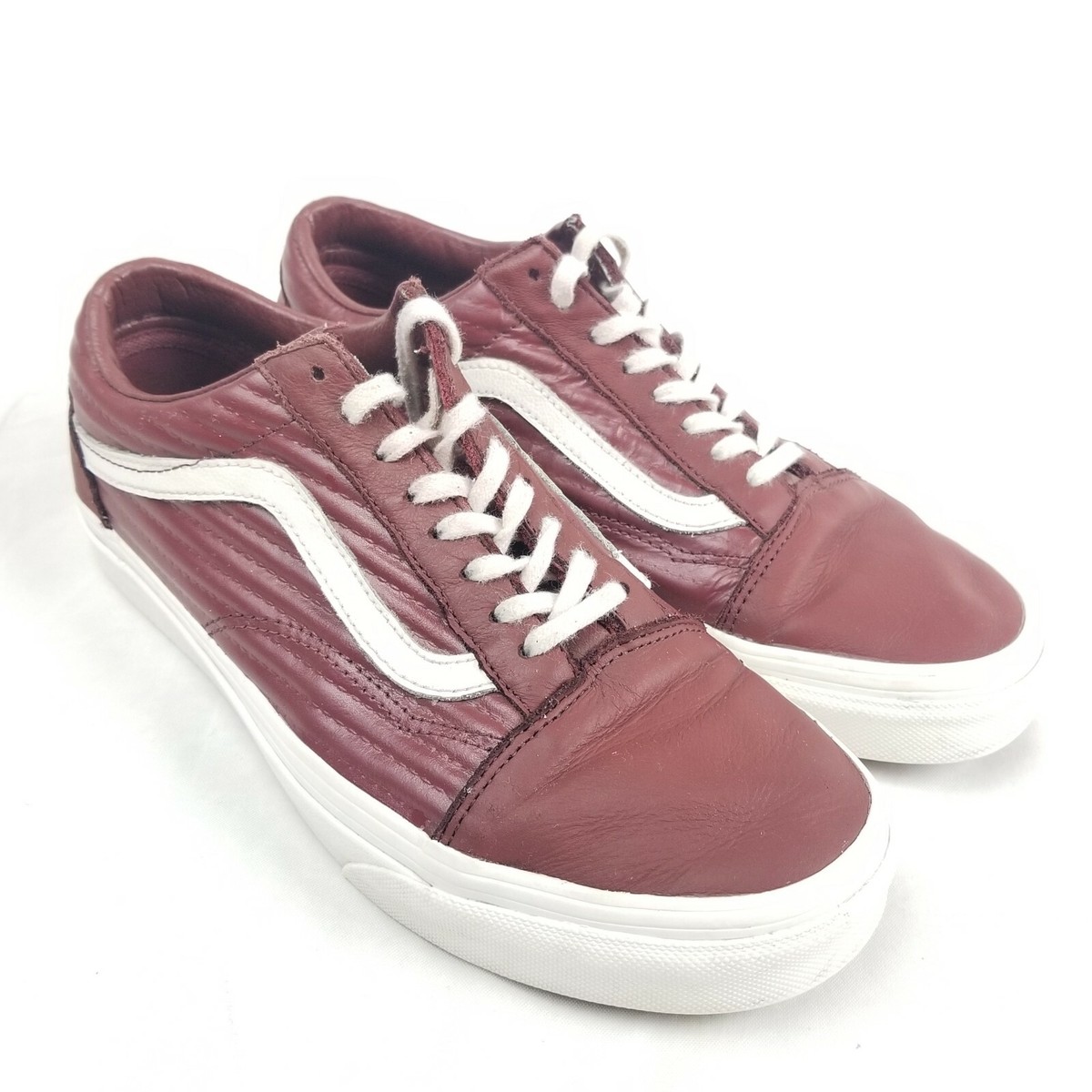 VANS Old Skool Leather Burgundy White Sneakers 500714 US Size Men