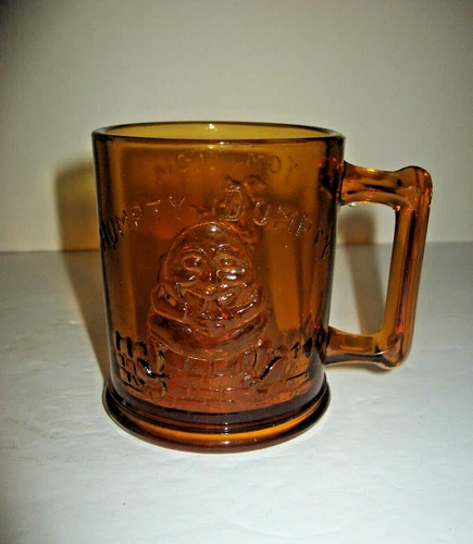 Vintage  Glass Children's Humpty Dumpty Tom Tom Piper's Son Amber Glass Mug