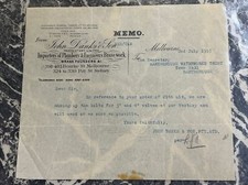 VINTAGE LETTER JOHN DANKS PLUMBER BRASS WORK FOUNDRY BOURKE ST MELBOURNE 1915