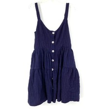 NWOT Lulus Medium Springtime Sights Button Up Tiered Mini Dress Navy Blue