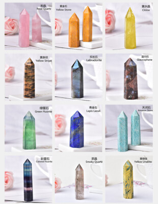 Natural Chakra Quartz Crystal Stone Point Wand Obelisk Tower Column Healing Rock